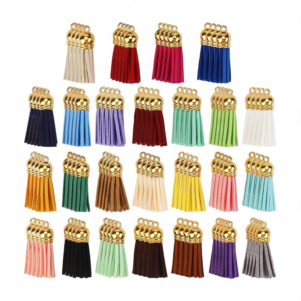 250PCS Keychain Ring Tassels Bulk Colored Leather Tassel Pendants Jewelry DIY