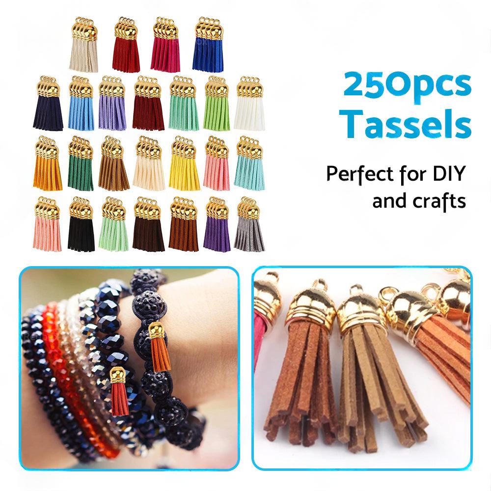 250PCS Keychain Ring Tassels Bulk Colored Leather Tassel Pendants Jewelry DIY