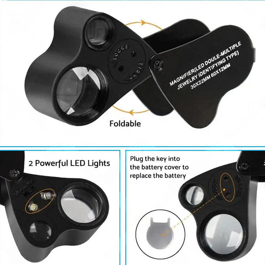 60x30mm Pocket Jeweller?¡¥s Eye Loupe Magnifier With LED Light Suitable For Jewelry