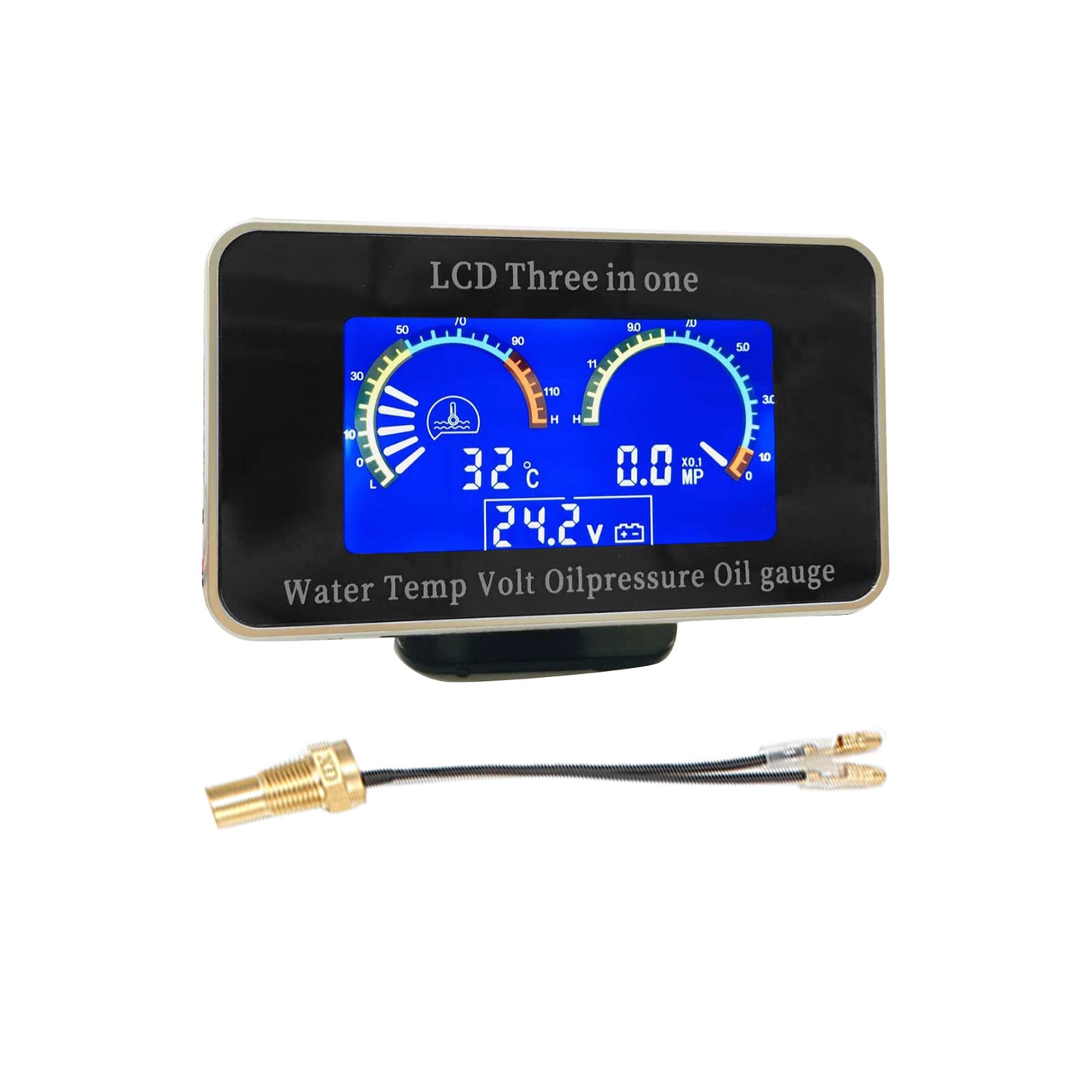 3-in-1 LCD Digital Gauge Suitable For Oil Pressure, Voltage & Water Temperature 12V / 24V Car & Truck