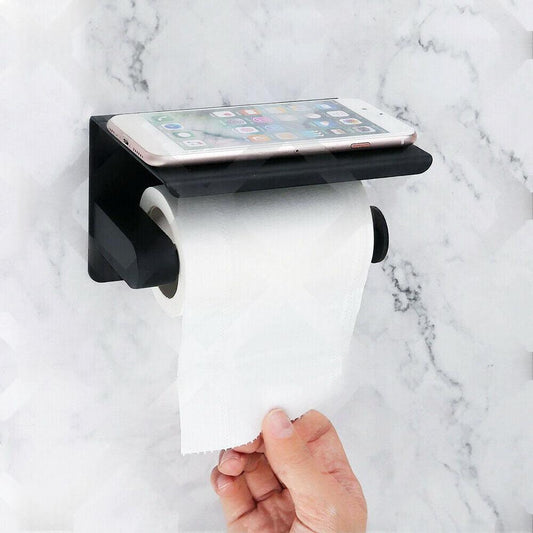 2x Stainless Steel Toilet Paper Roll Holder With Storage Hook & Phone Shelf for Bathroom