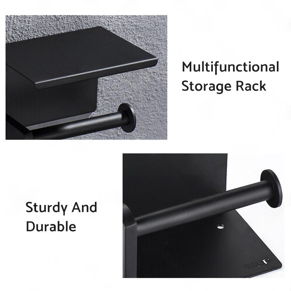 2x Stainless Steel Toilet Paper Roll Holder With Storage Hook & Phone Shelf for Bathroom