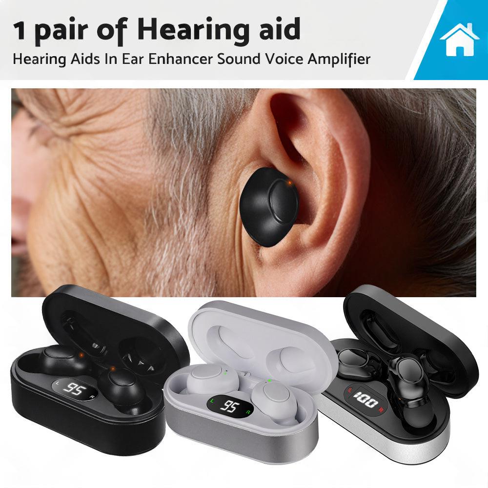 1 pair of digital rechargeable hearing aids, voice amplifier – Silver + Black, in-ear sound amplifiers