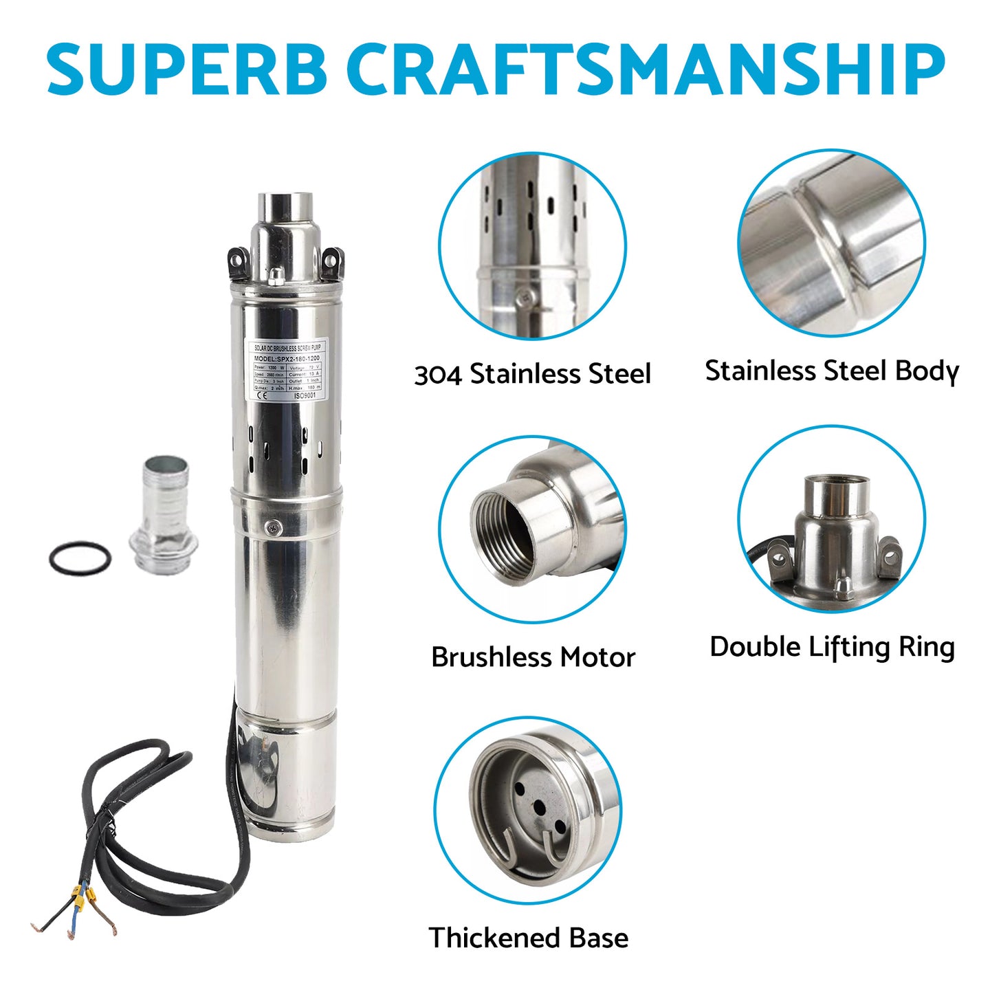 {{ 3in 48V 750W Solar Bore Pump Screw MPPT Submersible Deep Well Pump 140M }} - Buy Car Parts Online at {{ Kaka Auto Parts }}.