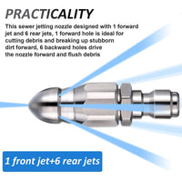 Stainless Steel Sewer Jetter Nozzle For Pressure Washer Suitable For 1in or 4in Drain Connection