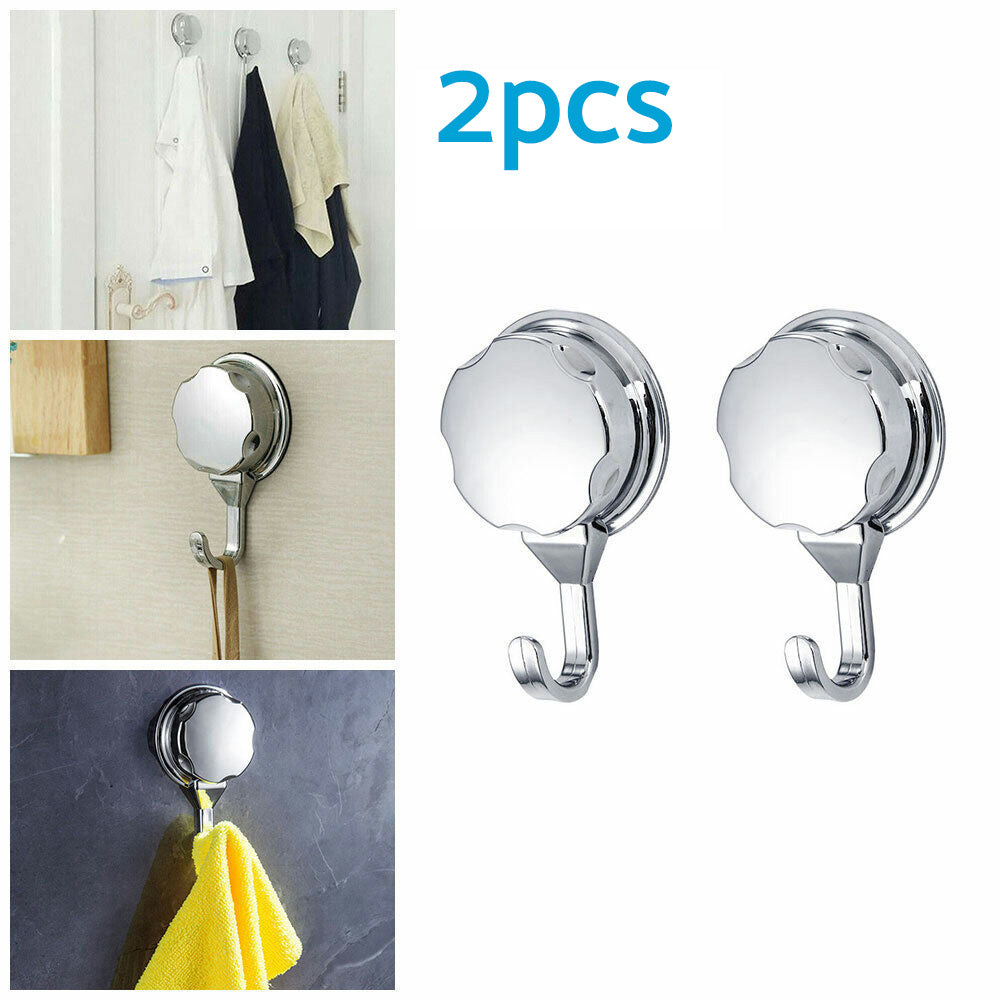 2x Strong Vacuum Suction Cup Hook Suitable For Bathroom and Kitchen Towel Shower Holder