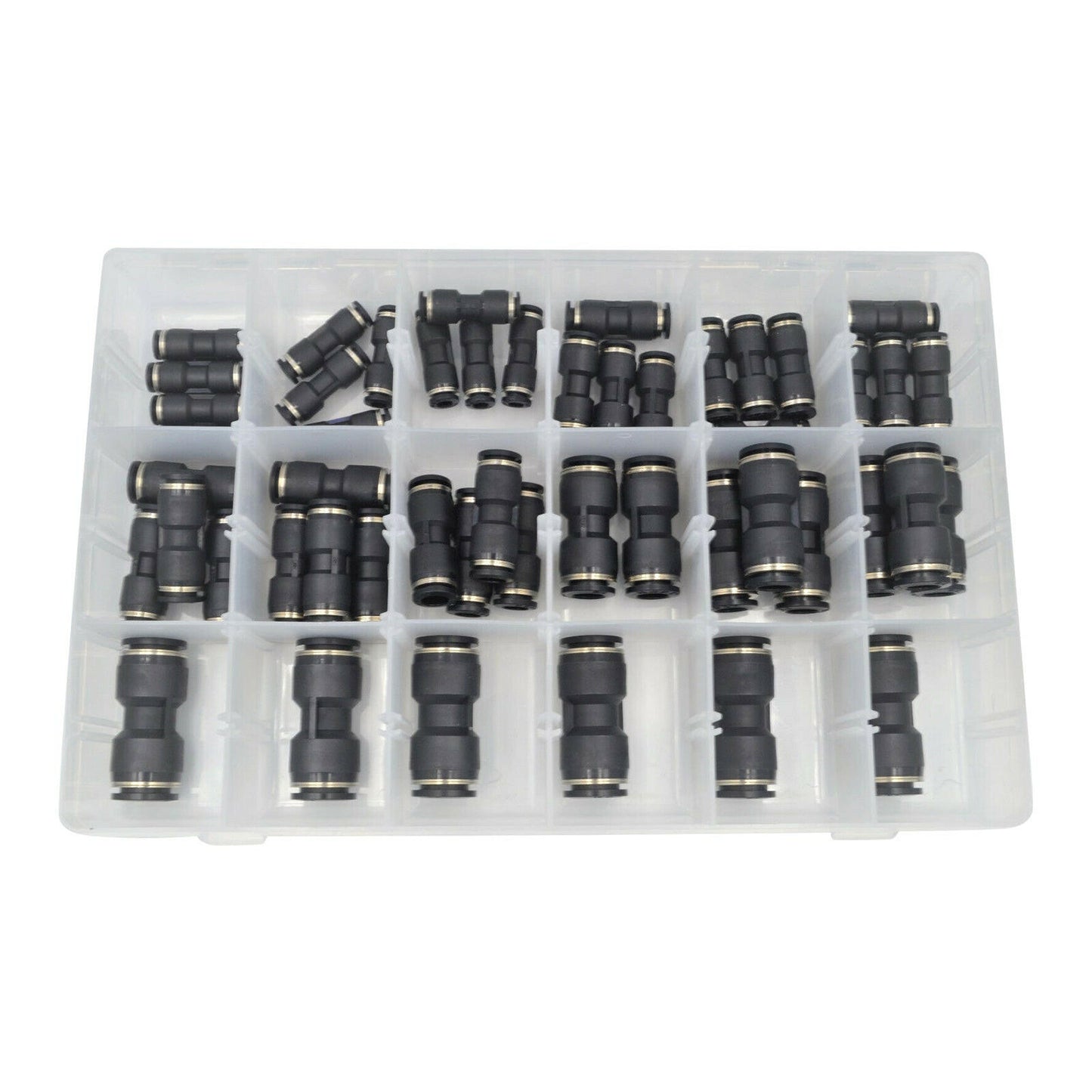 Pneumatic Push In Air Line Hose Quick Connect Kit 50x Suitable For Imperial Nylon Tubing