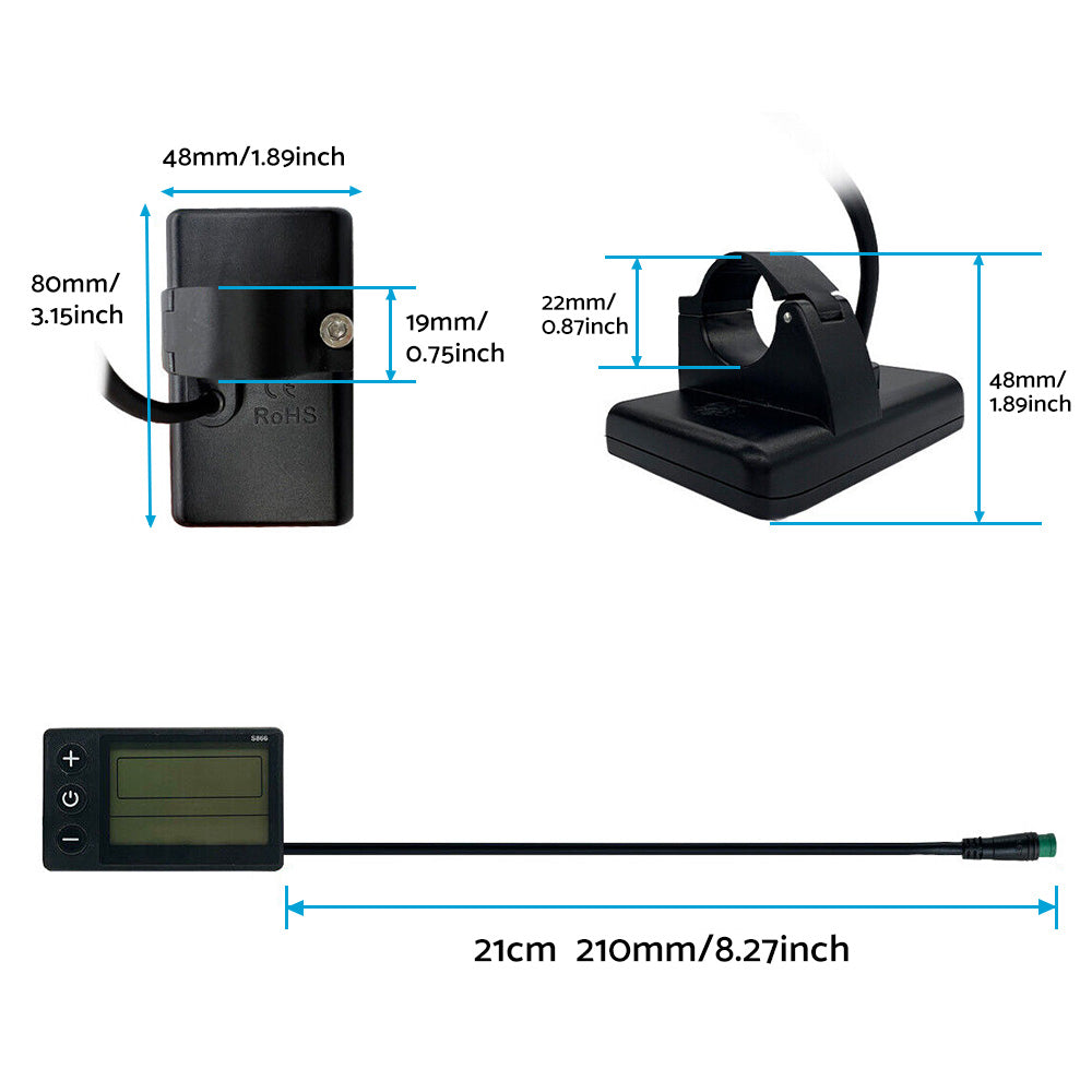 LCD Display Suitable For Electric Bike S866 24V/36V/48V ¡§C Waterproof Plug Fit For Ebike & Scooter