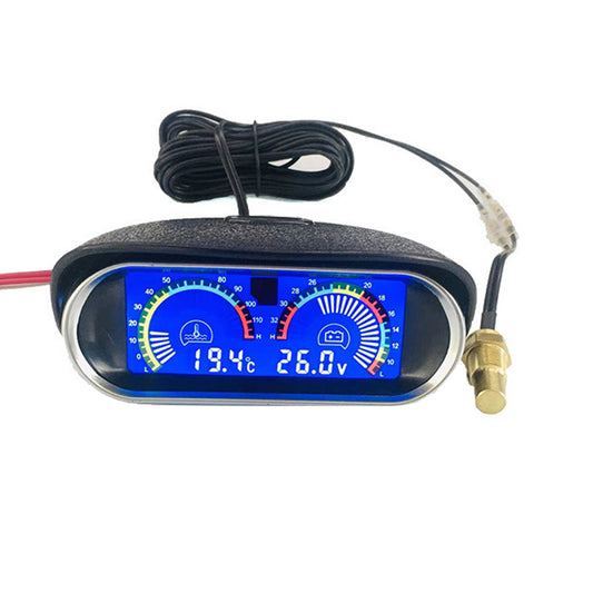 2-in-1 Car LCD Digital Display Gauge Suitable For Water Temperature & Voltage Measurement Horizontal