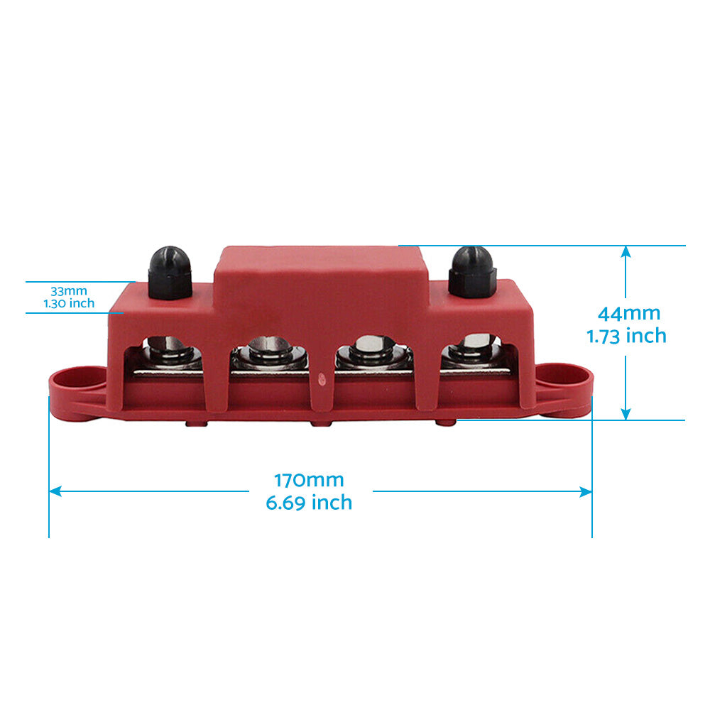 2x M8 4-Post 250A DC 48V Studs Bus Bar Power Distribution Box Terminal Block Suitable For Heavy Duty Applications