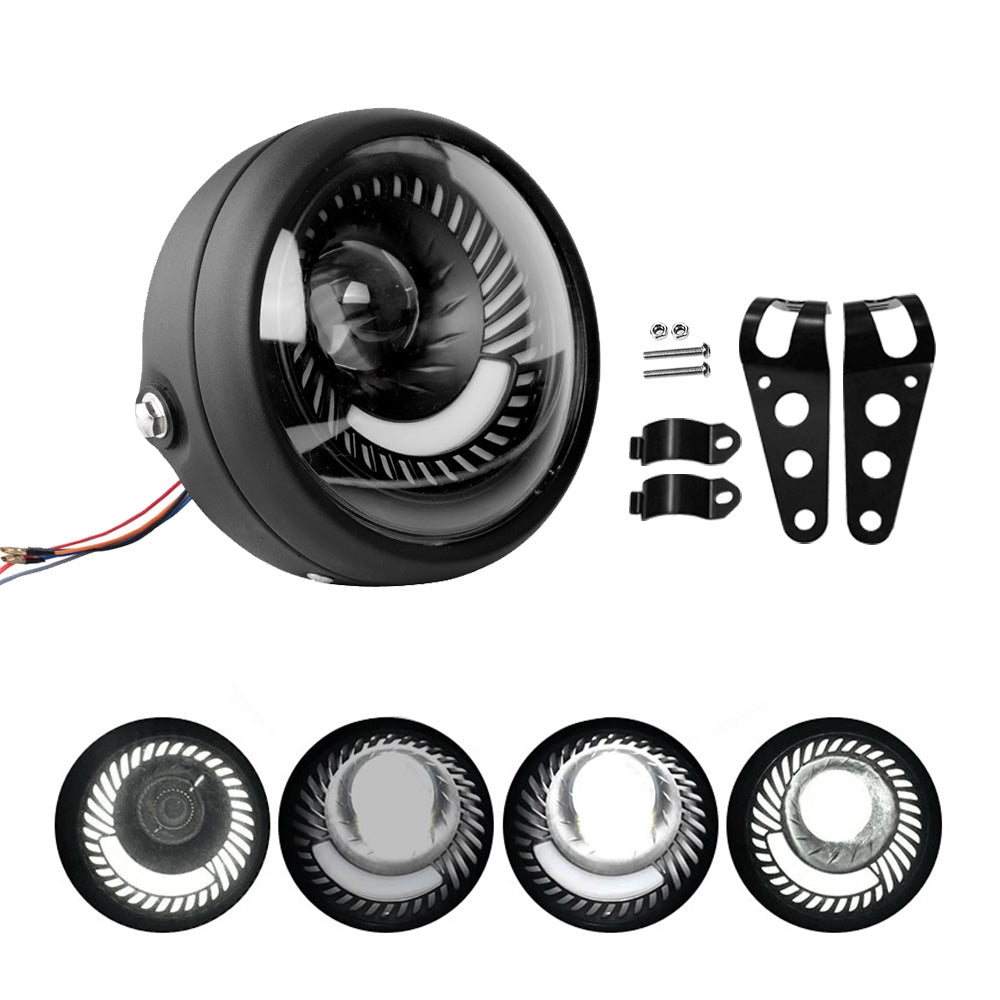 6.5-inch Motorcycle LED Headlight with Spiral Side Mount Bracket Suitable For Cafe Racer Motorcycles