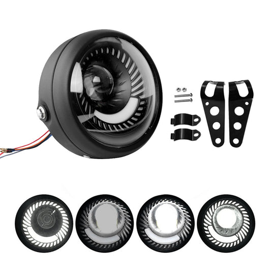 6.5-inch Motorcycle LED Headlight with Spiral Side Mount Bracket Suitable For Cafe Racer Motorcycles