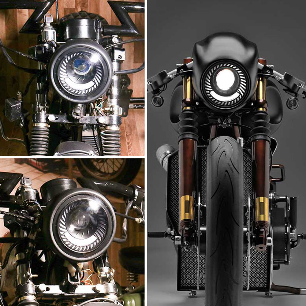 6.5-inch Motorcycle LED Headlight with Spiral Side Mount Bracket Suitable For Cafe Racer Motorcycles