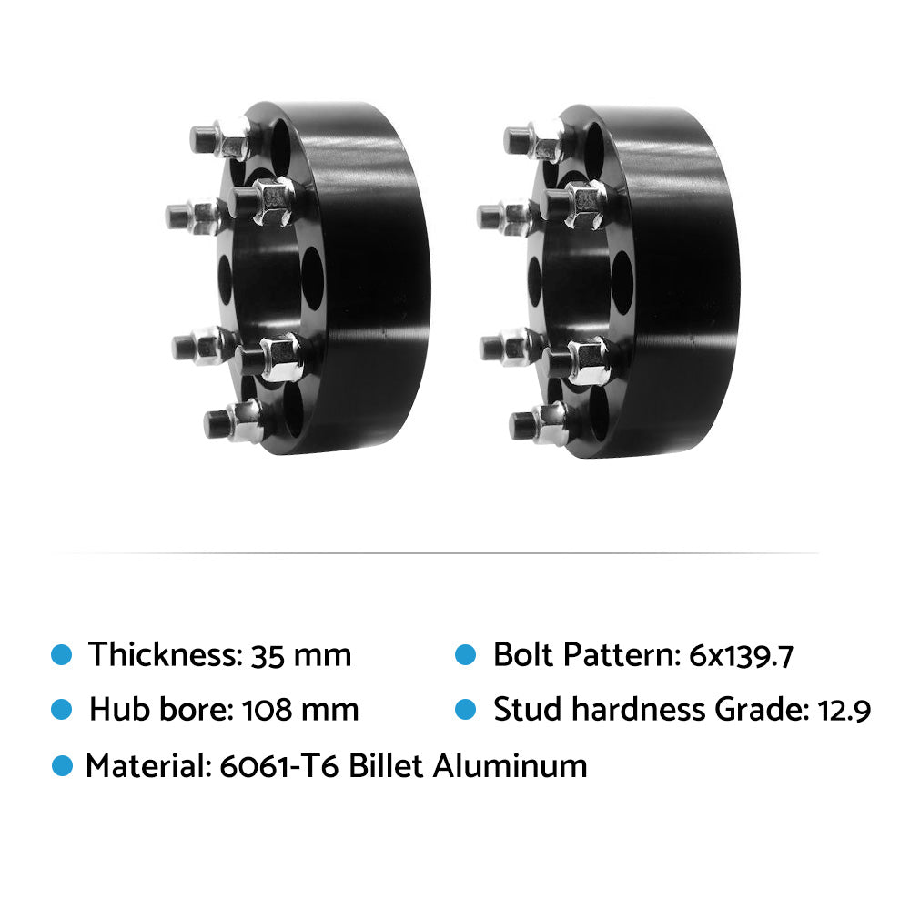 (2) 35mm 6x139.7 (5.5inch) M12x1.5 Wheel Spacers Suitable For Toyota Hilux Pajero Triton Ranger 2000-2023
