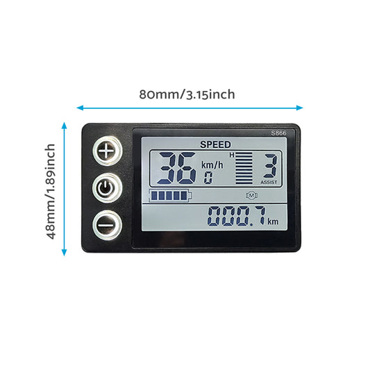 LCD Display Suitable For Electric Bike S866 24V/36V/48V - Waterproof Plug Fit For Ebike & Scooter
