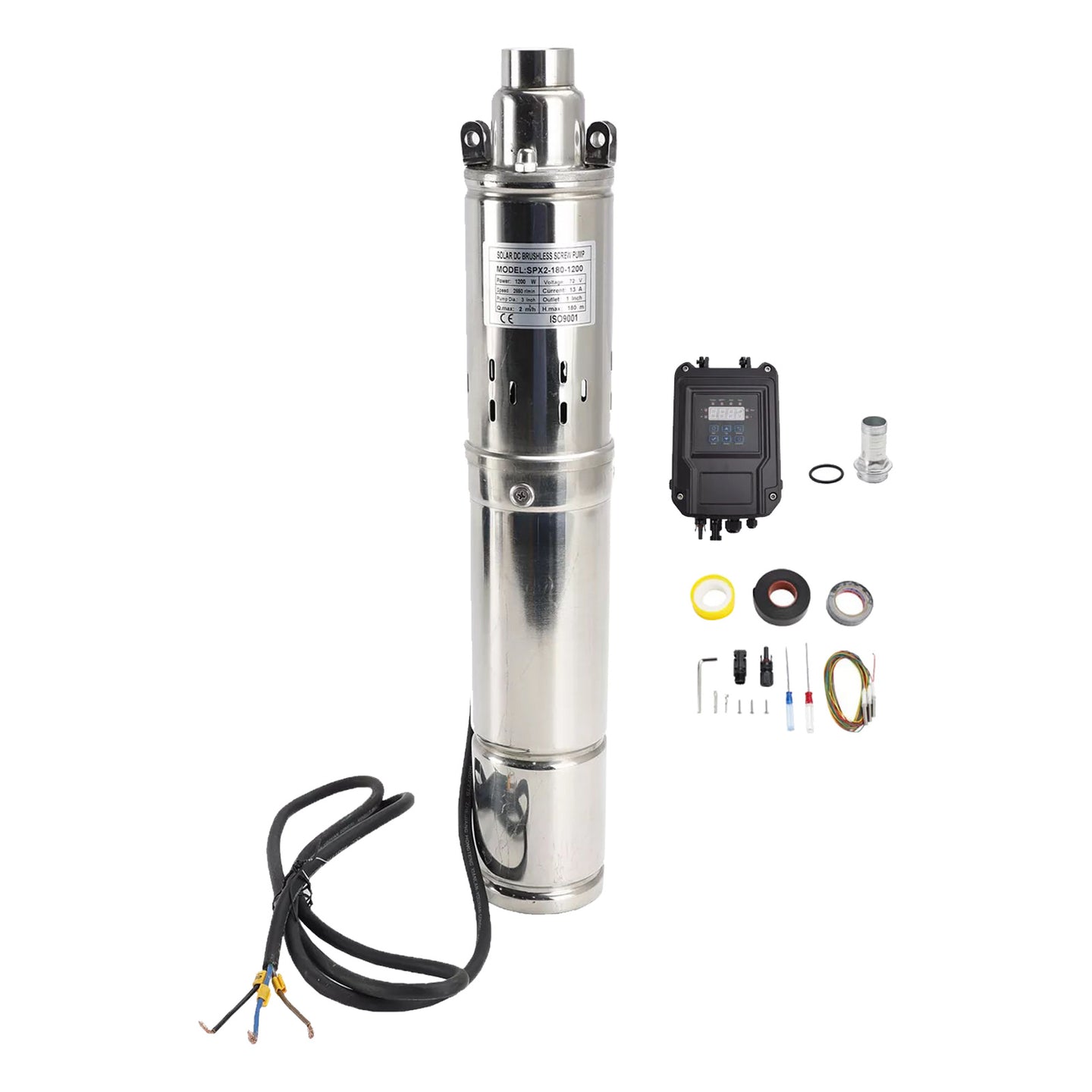 {{ 3in Deep Well Solar Bore Pump 72V 1.2KW Submersible MPPT Screw Type 180M }} - Buy Car Parts Online at {{ Kaka Auto Parts }}.