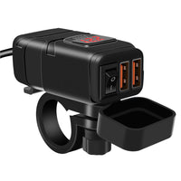 Dual USB Port Motorcycle Fast Charger Socket Suitable For Motorcycles ¡§C With LED Voltmeter Display & ON/OFF Switch