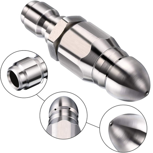 Stainless Steel Sewer Jetter Nozzle For Pressure Washer Suitable For 1in or 4in Drain Connection