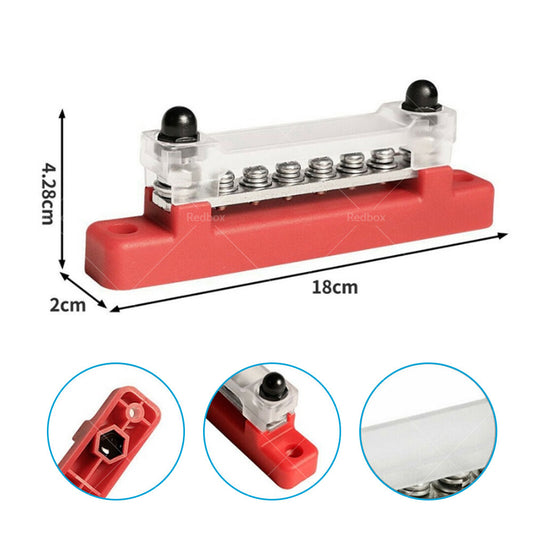 {{ 2 Way 6 Way Bus Bar Power Distribution 12V 150A Rated Terminal Block Black Red }} - Buy Car Parts Online at {{ Kaka Auto Parts }}.