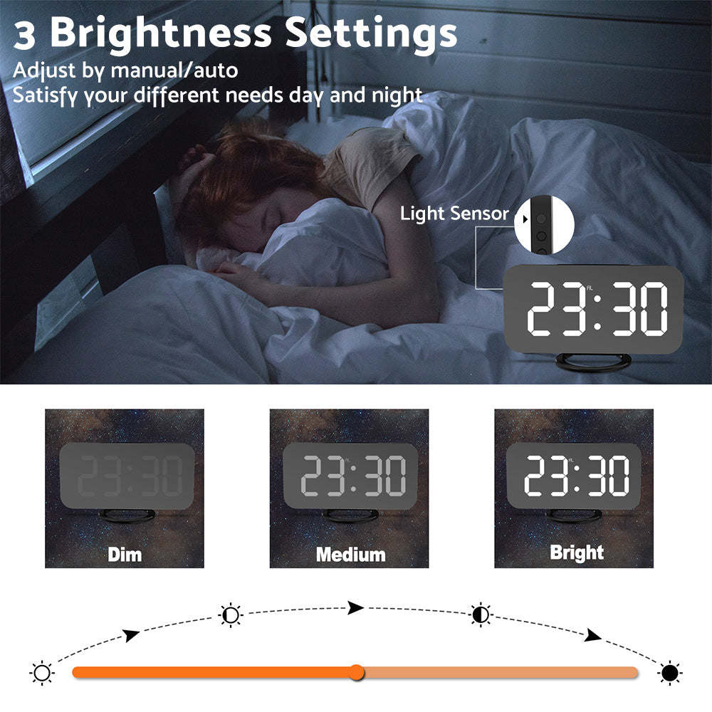 Digital Alarm Clock with Mirror LED Display Suitable For Wall & Bedroom, Snooze Function, Dim Mode