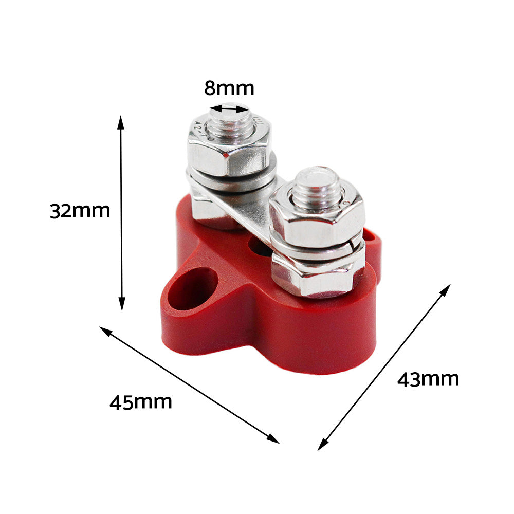 1x Bus Bar M8-M8 2 Post 12V-24V Terminal Block Positive Distribution 150A Red
