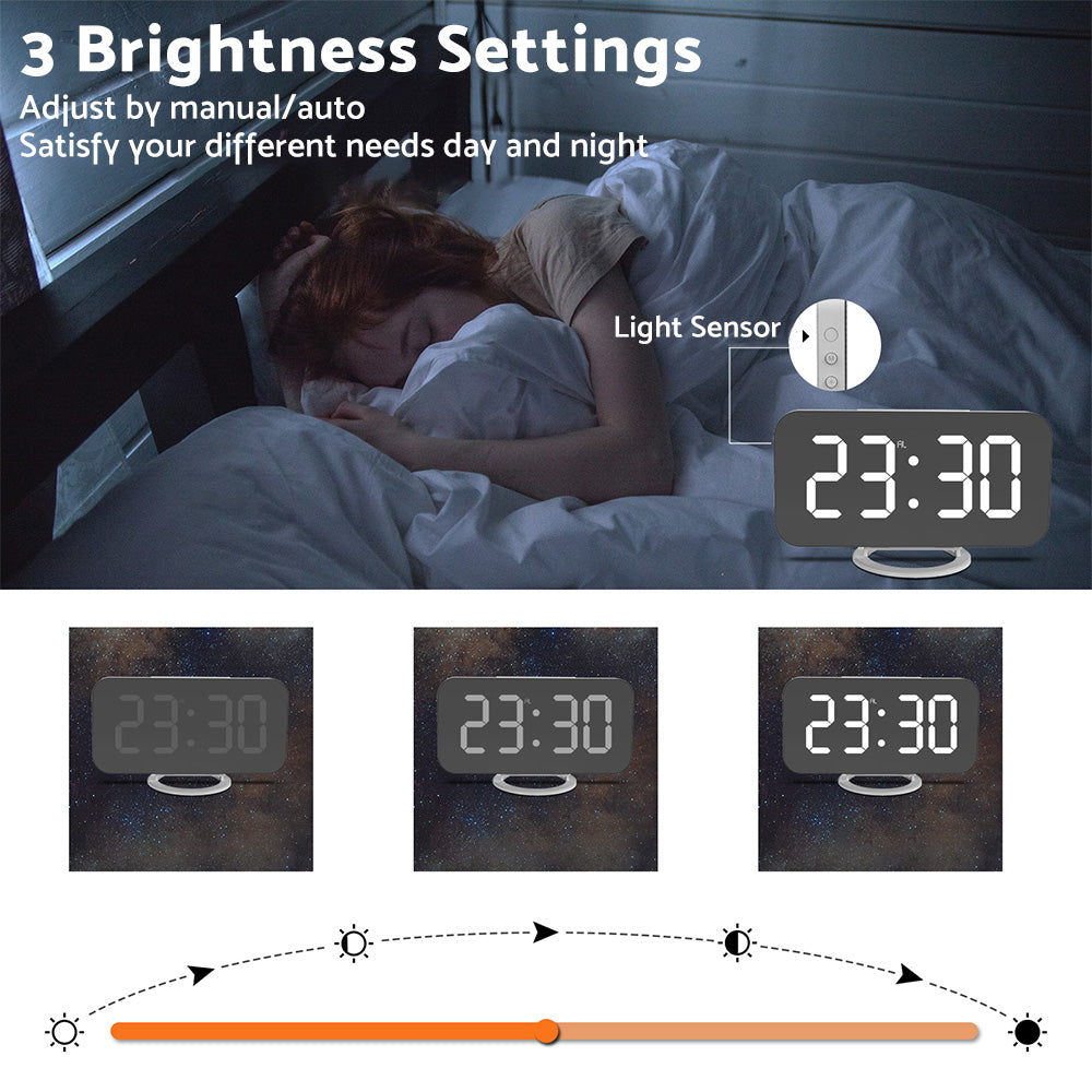 Digital Alarm Clock with Mirror LED Display Suitable For Wall & Bedroom, Snooze Function, Dim Mode