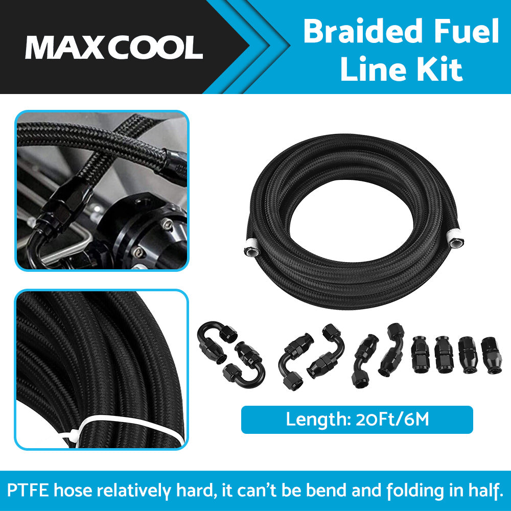 {{ 8AN E85 Stainless Steel Braided PTFE Fuel Line Hose Swivel Fittings Kit 20FT 6M }} - Buy Car Parts Online at {{ Kaka Auto Parts }}.