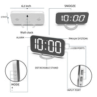 Digital Alarm Clock with Mirror LED Display Suitable For Wall & Bedroom, Snooze Function, Dim Mode