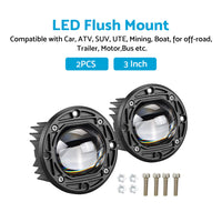 2x 3inch Flush Mount LED Work Light Bar Reverse Fog Lamp 4WD White Yellow 8D Len